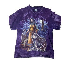 Wolf Nature Tee‎ Shirt Purple Tie Dye Navajo Indian Eagle Woman Native American